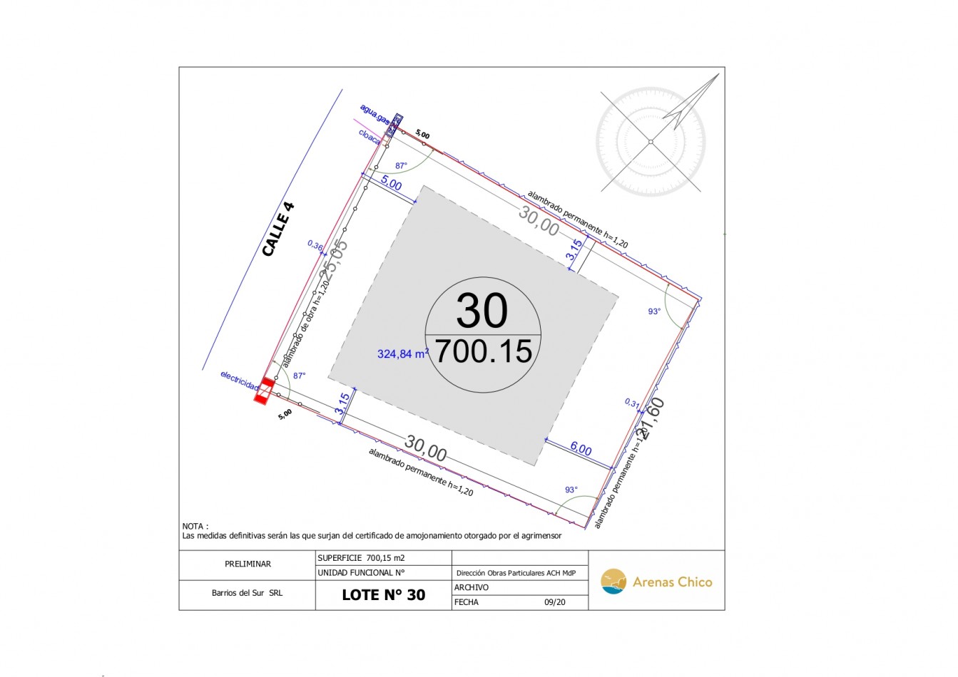 IMPERDIBLE. LOTE EN BARRIO ARENAS CHICO. 700 METROS CUADRADOS